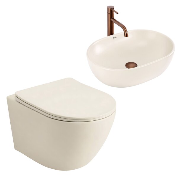 Set WC Sospeso Focus + Lavabo da Appoggio Rea Focus Creme