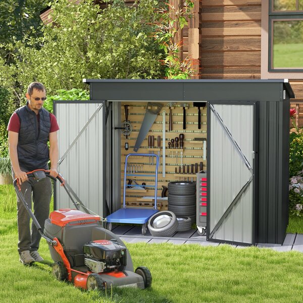Costway Capannone da giardino per stoccaggio con design a tetto inclinato, Casa per attrezzi da giardino con 2 porte Grigio