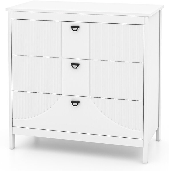 Costway Cassettiera in stile moderno con spazio di stoccaggio, Comodino a 3 cassetti in legno per camera da letto Bianco