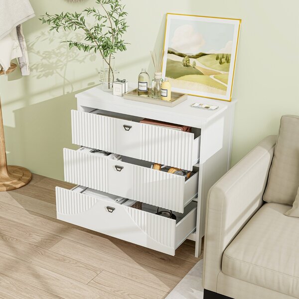 Costway Cassettiera in stile moderno con spazio di stoccaggio, Comodino a 3 cassetti in legno per camera da letto Bianco