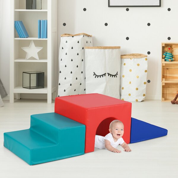 Costway Set di blocchi in schiuma per arrampicarsi e gattonare per Bambini, Set di giocattoli morbidi da interno per bambini Rosso