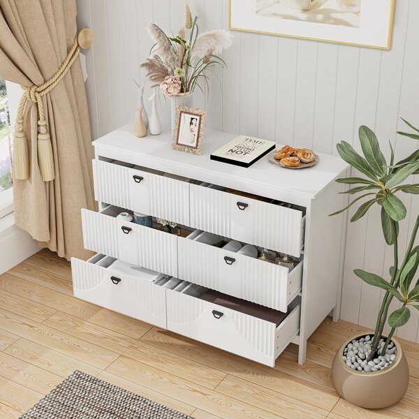 Costway Comò a 6 cassetti da Cucina stile moderno, Armadio da stoccaggio per casa con kit anti-ribaltamento Bianco