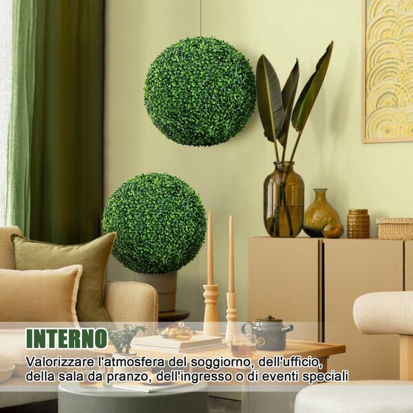 Costway Set di 2 sfere topiarie in bosso artificiale da 50cm, Sfere topiarie finte decorative per interno e esterno Verde