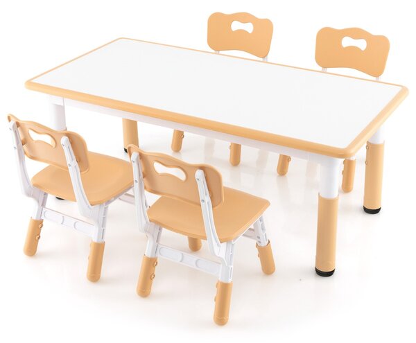 Costway Set tavolo per bambini e 4 sedie multiattività, Scrivania regolabile in altezza con piano graffiti Naturale