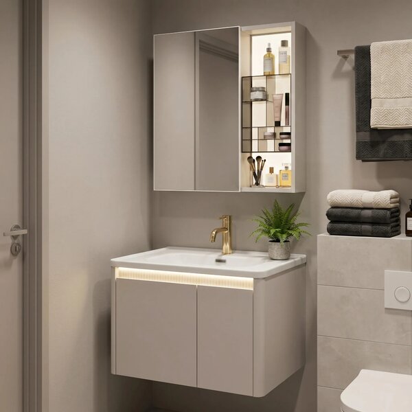 Set di mobili da bagno con lavabo Sora DE07-60 Beige 60CM