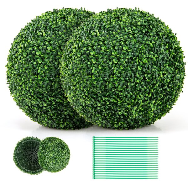 Costway Set di 2 sfere topiarie in bosso artificiale da 50cm, Sfere topiarie finte decorative per interno e esterno Verde