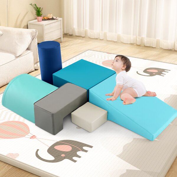 Costway Blocchi rampicanti in schiuma per bambini 1-3 anni, Blocchi rampicanti set rampicante indoor con rettangoli Blu