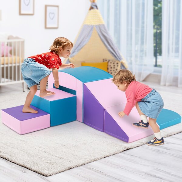 Costway 6 Blocchi di schiuma per arrampicarsi e strisciare con tunnel, Gioco morbido per bambini Blu