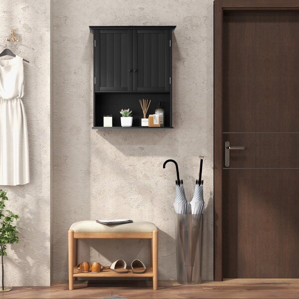 Costway Mobile sospeso da bagno a parete con ante e ripiani, Mobile in legno per cucina camera da letto Nero
