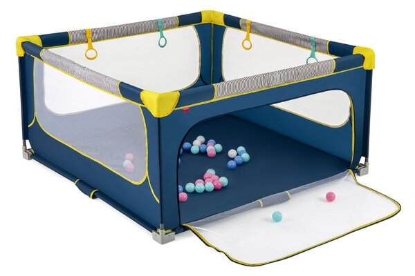 Costway Box pieghevole per bambini con rete trasparente 150 x 150 cm senza montaggio, Recinto per bambini con cancello con cerniera Blu