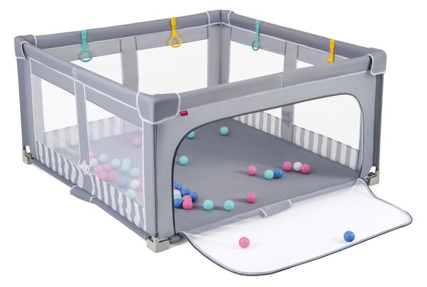 Costway Box per bambini 150 x 150 cm senza montaggio, Recinto pieghevole per bambini con cancello con cerniera Grigio