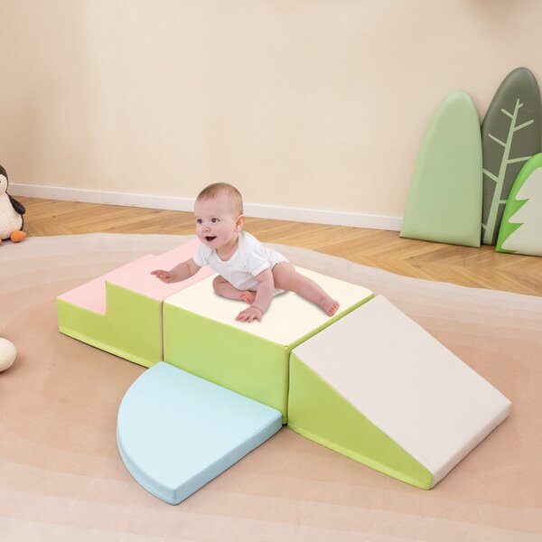Costway Set di blocchi in schiuma con velcro per arrampicarsi e gattonare per bambini, Set di blocchi morbidi per lo sviluppo dei bambini Azzurro