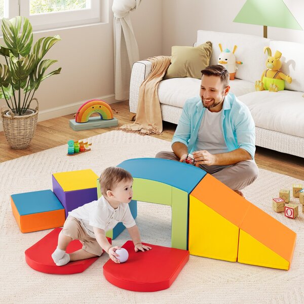 Costway 6 Blocchi di schiuma per arrampicarsi e strisciare con tunnel, Gioco morbido per bambini Colorato