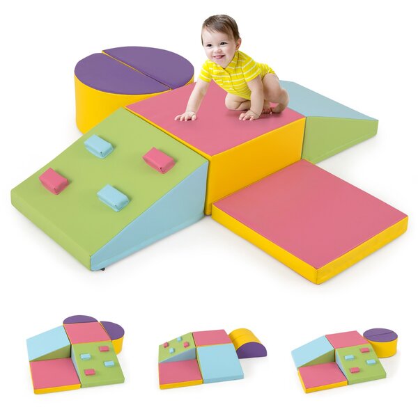 Costway Set di blocchi da arrampicata in schiuma da 6 pezzi, Set di arrampicata morbido leggero per interni con chiusure a velcro