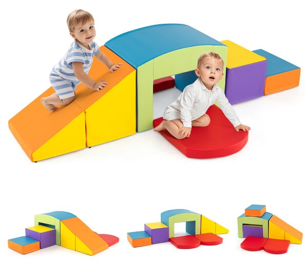 Costway 6 Blocchi di schiuma per arrampicarsi e strisciare con tunnel, Gioco morbido per bambini Colorato