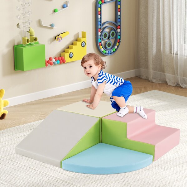 Costway Set di blocchi in schiuma con velcro per arrampicarsi e gattonare per bambini, Set di blocchi morbidi per lo sviluppo dei bambini Azzurro