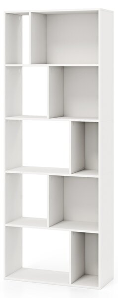 Costway Libreria a 5 piani in legno con 10 scomparti, Scaffale di stoccaggio autoportante per studio e soggiorno Bianco