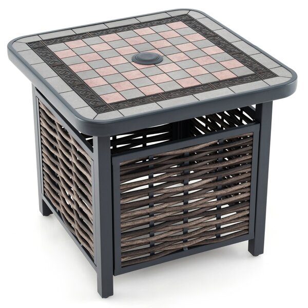 Costway Tavolino laterale da esterno in rattan PE 55 cm, Tavolo quadrato per patio con piano in resina