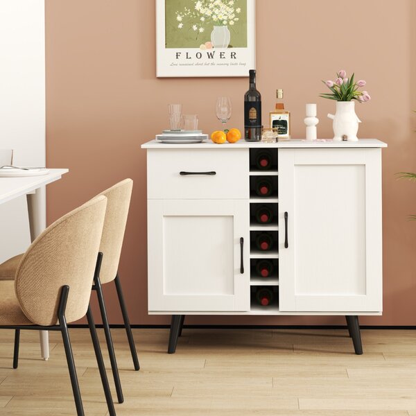 Costway Credenza buffet con cubi per vino da 6 bottiglie, Armadio da bar moderno con cassetto per cucina e soggiorno Bianco
