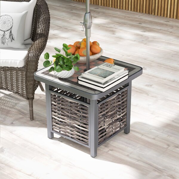 Costway Tavolino laterale da esterno in rattan PE 55 cm, Tavolo quadrato per patio con piano in resina