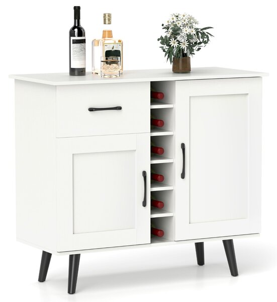 Costway Credenza buffet con cubi per vino da 6 bottiglie, Armadio da bar moderno con cassetto per cucina e soggiorno Bianco