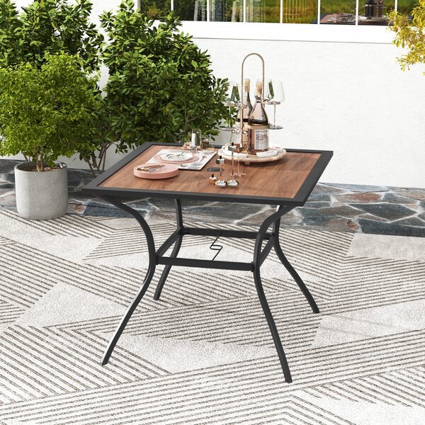 Costway Tavolo da pranzo da patio per 4 persone, Tavolo da Pranzo da esterno con foro per ombrellone 85 x 85 x 74 cm
