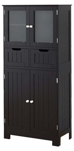 Costway Armadio da terra con 4 ante 2 cassetti e ripiani regolabili, Mobile da bagno indipendente multifunzionale Nero