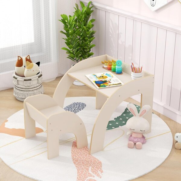 Costway Set tavolo e sedia per bambini 3+ anni, Attività carino con ampio piano d'appoggio e bordo curvato Bianco
