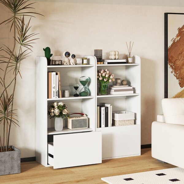 Costway Scaffale per esposizione con cassetto e antiribaltamento, Libreria autoportante con 3 ripiani aperti Bianco