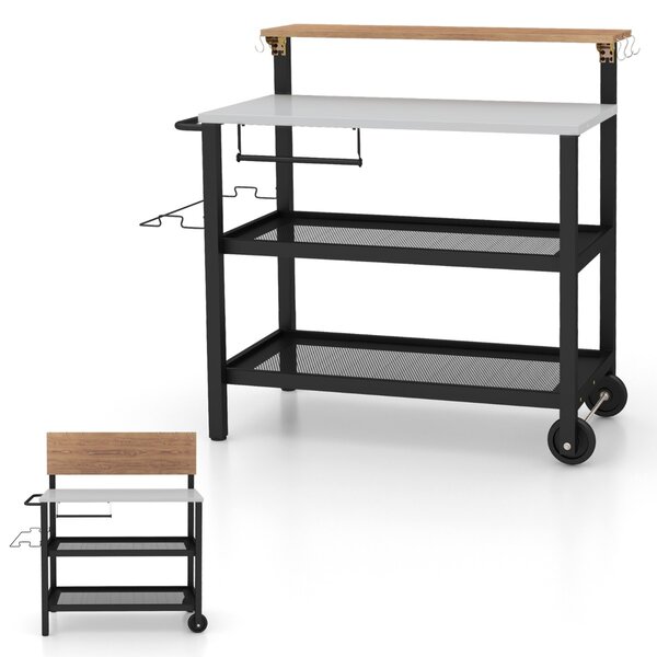 Costway Carrello bar con piano ribaltabile per sacchetto della spazzatura, Supporto per forno con ganci Nero