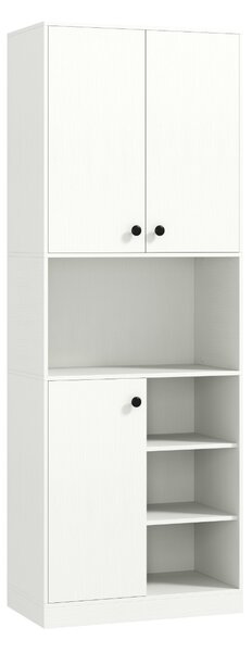 Costway Mobile cucina dispensa con 2 armadietti e 3 ante, Credenza alta per cucina con 4 ripiani aperti Bianco