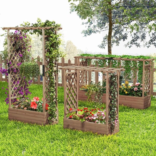 Costway Fioriera rialzata da giardino con grigliato fori di drenaggio, Aiuola verticale per piante rampicanti vite fiore Marrone 110 x 44 x 182 cm
