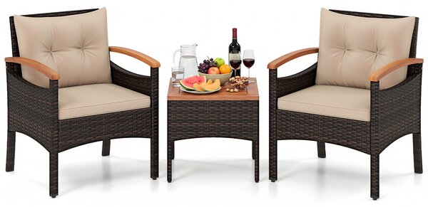 Costway Set di divani in rattan per esterni con tavolino, Set di mobili da patio 3 pezzi per cortile Beige