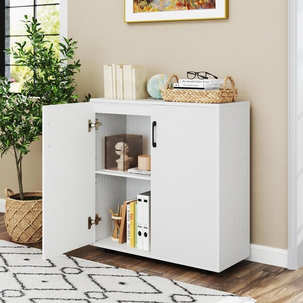 Costway Armadio a 2 porte con ripiano regolabile a 5 posizioni, Armadio d’accento moderno per cucina Bianco