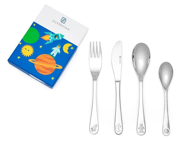 Posate per bambini in acciaio inox argento 4 pezzi Space - Zilverstad