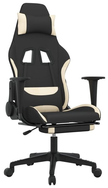 Sedia da gaming vidaXL con poggiapiedi, tessuto nero e crema