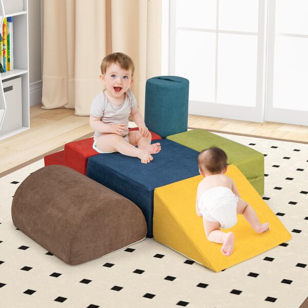 Costway Blocchi per scalare per bambini a 6 pezzi, Struttura di gioco interno morbida con tessuto ciniglia amico della pelle Multicolore