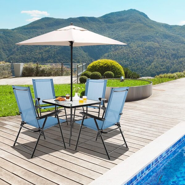 Costway Set di 4 sedie pieghevoli da giardino con braccioli e struttura in metallo, Sedie portatili da esterno Blu