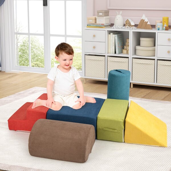 Costway Blocchi per scalare per bambini a 6 pezzi, Struttura di gioco interno morbida con tessuto ciniglia amico della pelle Multicolore
