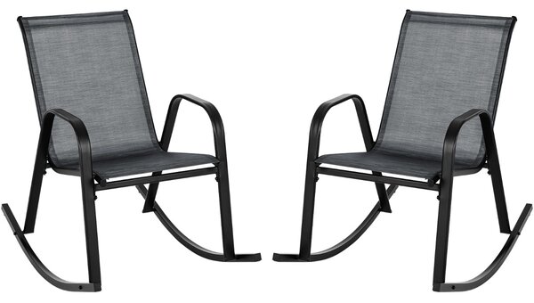 Costway Sedie a dondolo da giardino 2 pezzi, Dondoli da esterno ergonomici in metallo con tessuto traspirante Nero