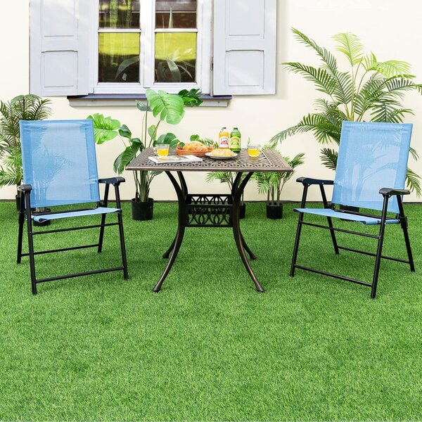 Costway Set di 4 sedie pieghevoli da giardino con braccioli e struttura in metallo, Sedie portatili da esterno Blu