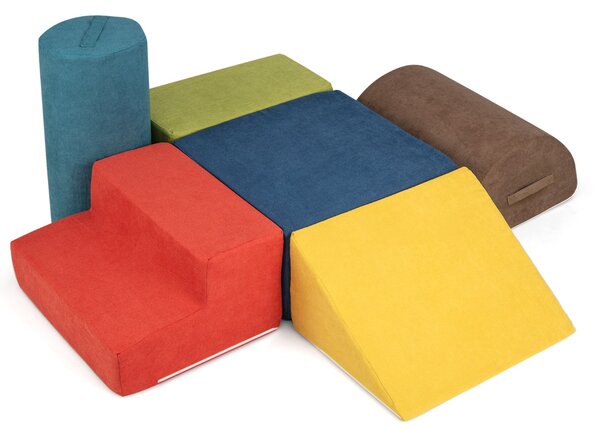 Costway Blocchi per scalare per bambini a 6 pezzi, Struttura di gioco interno morbida con tessuto ciniglia amico della pelle Multicolore
