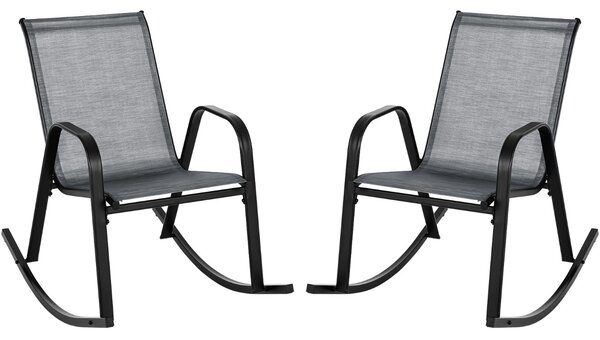 Costway Sedie a dondolo da giardino 2 pezzi, Dondoli da esterno ergonomici in metallo con tessuto traspirante Grigio