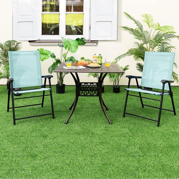 Costway Set di 4 sedie pieghevoli da giardino con braccioli e struttura in metallo, Sedie portatili da esterno Verde