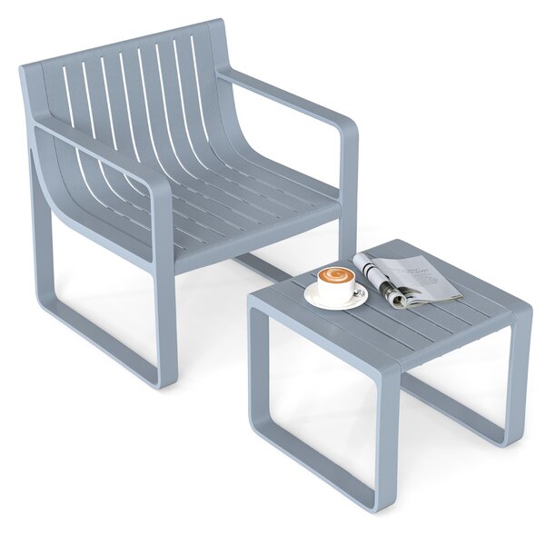 Costway Set di mobili da patio a 2 pezzi da caffè quadrato, Sedia in pp resistente alle intemperie con tavolino Grigio