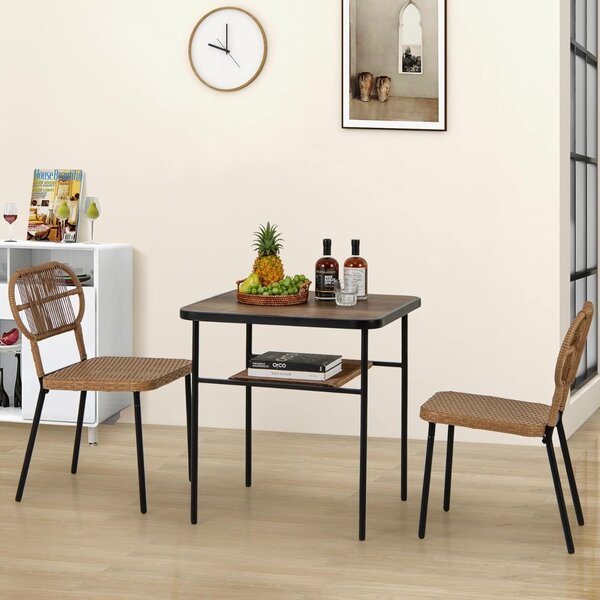 Costway Set da pranzo da patio 3 pezzi per interni ed esterni, Set da pranzo da patio e tavolo da pranzo con ripiano Naturale