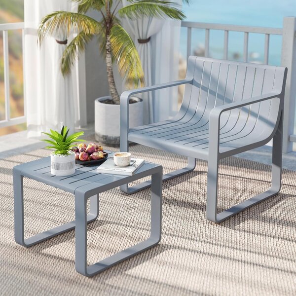 Costway Set di mobili da patio a 2 pezzi da caffè quadrato, Sedia in pp resistente alle intemperie con tavolino Grigio