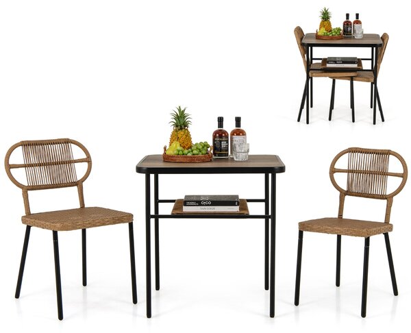 Costway Set da pranzo da patio 3 pezzi per interni ed esterni, Set da pranzo da patio e tavolo da pranzo con ripiano Naturale