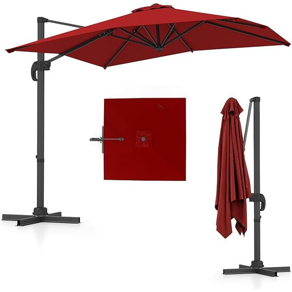 Costway Ombrellone da esterno con base a forma di x e palo in alluminio, Ombrellone rotante con 5 inclinazioni per giardino Rosso