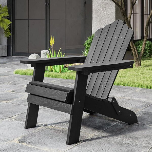 Costway Sedia adirondack pieghevole in acciaio inossidabile per giardino, Sedia da patio in hips con braccioli larghi Nero